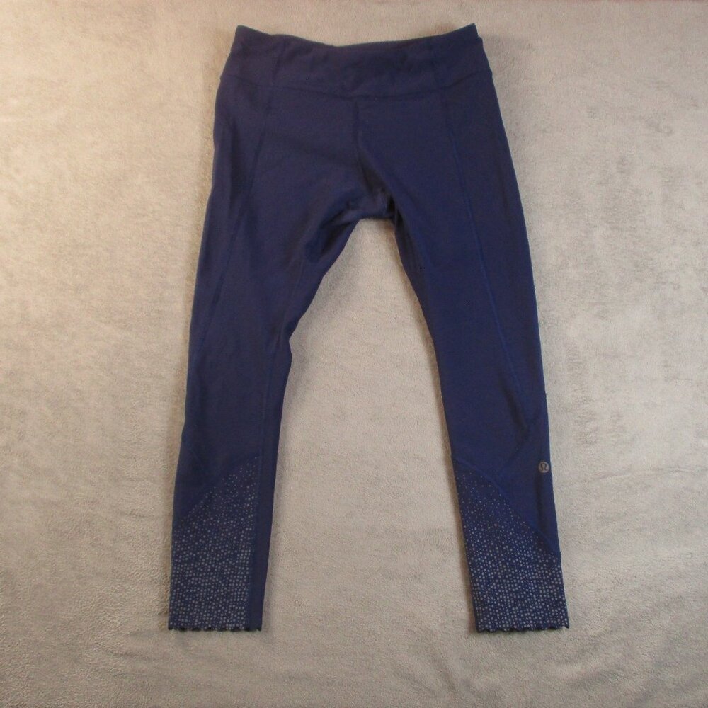 Lululemon Tight Stuff II Capri Crop Tights Women 8‎ Navy Rear Zip Scalloped Hem